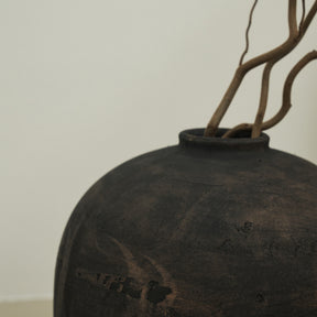 Detail shot of Black Textured Terracotta Vase