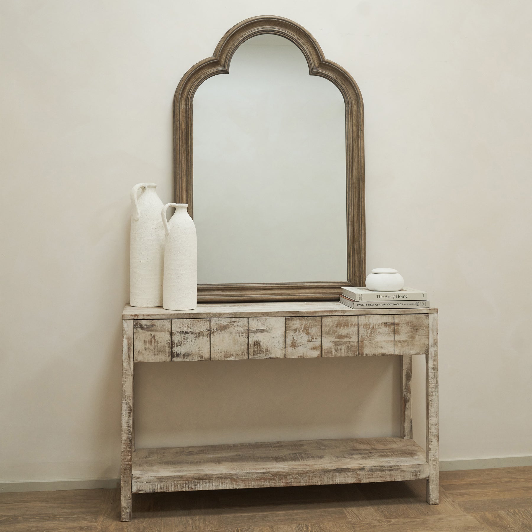 Melilla - Washed Wood Arched Mirror 120cm x 80cm