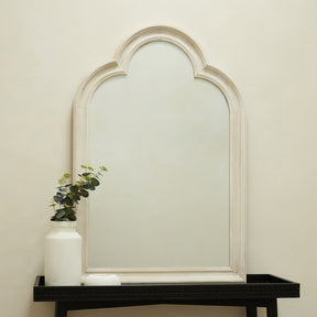 Melilla - White Washed Wood Arched Mirror 120cm x 80cm