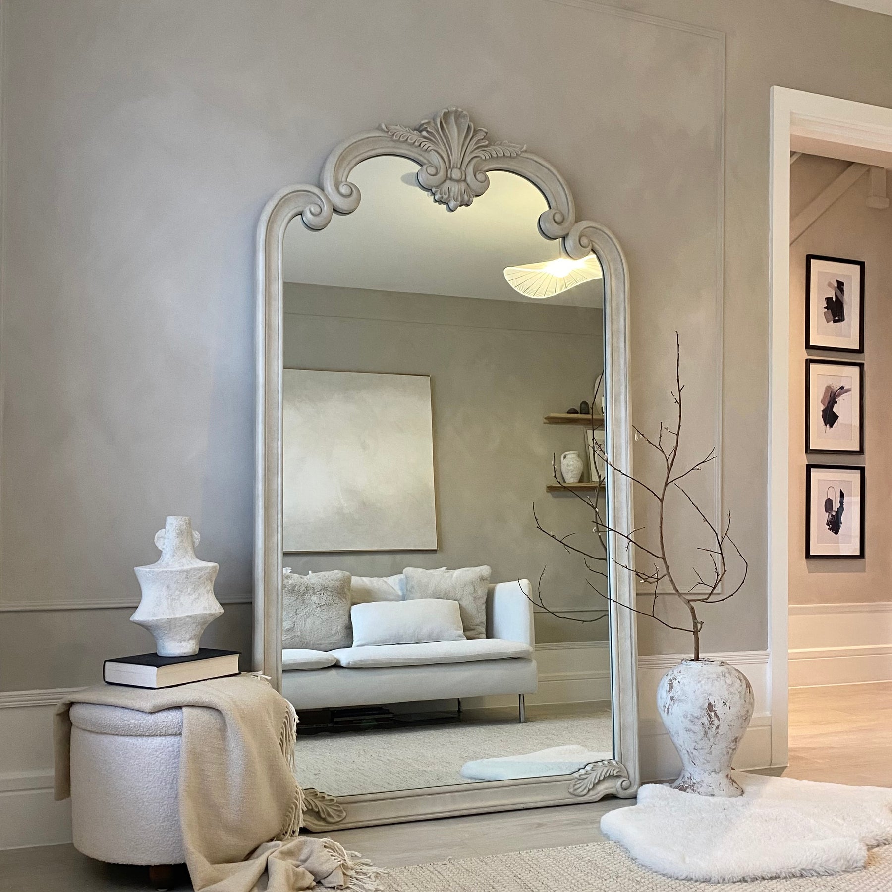 Pelazzo - Full Length Extra Large Concrete Ornate Mirror 185cm x 104cm