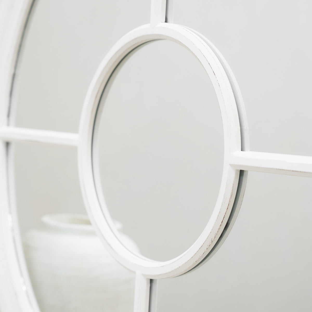 Rennes - White Shabby Chic Round Window Mirror 90cm x 90cm