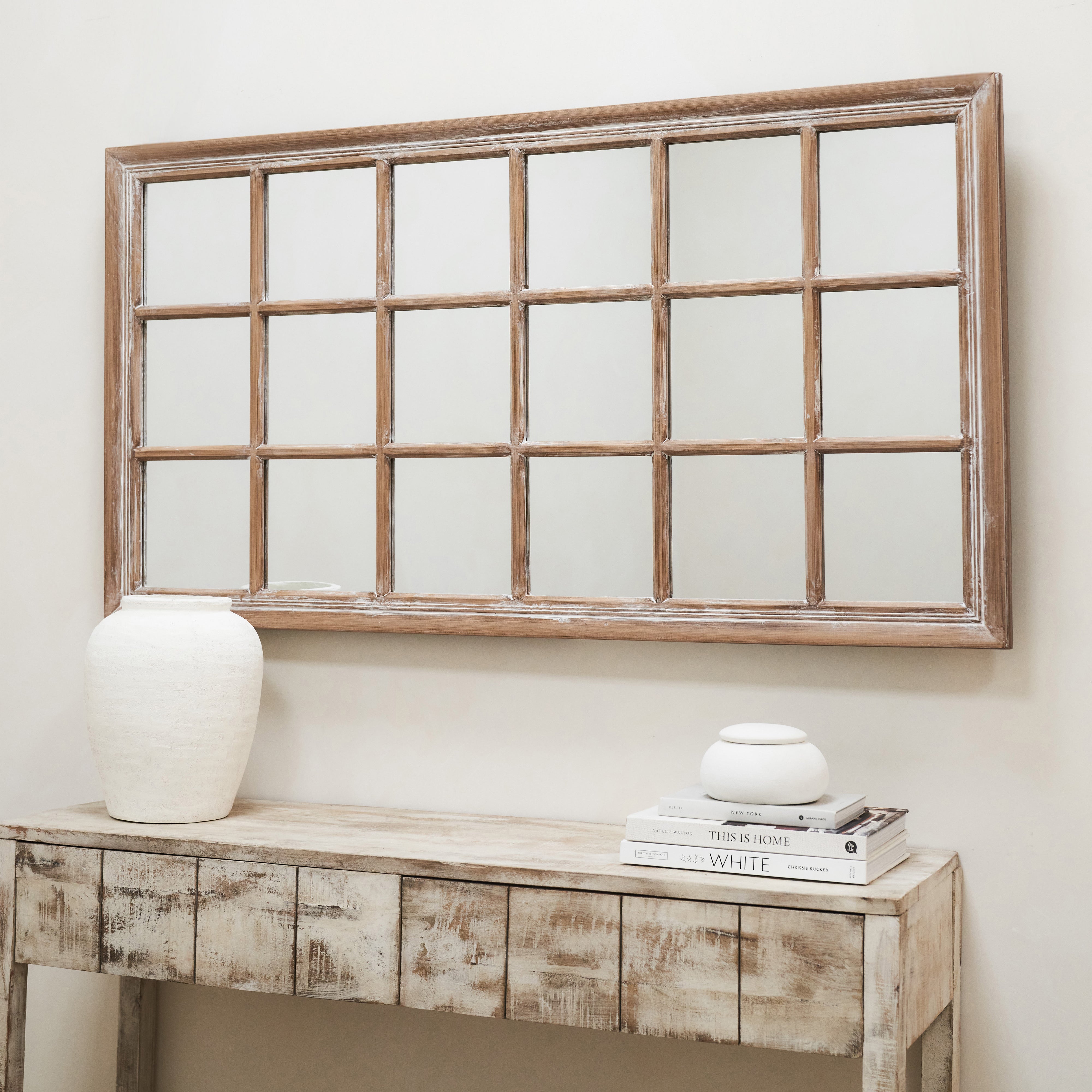 Oak Shabby Chic Rectangular Window Mirror 134cm x 70cm - Sasha