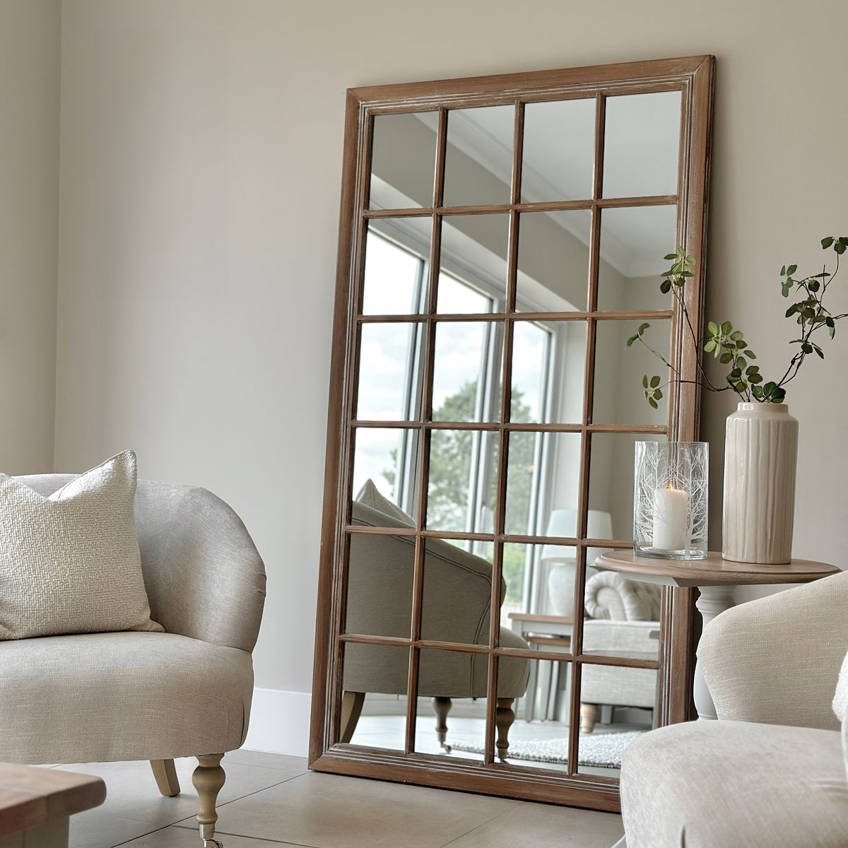 Sasha - Oak Shabby Chic Full Length Window Mirror 180cm x 100cm