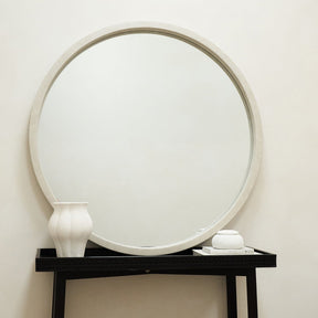 Extra Large Concrete Round Wall Mirror leaning against wall