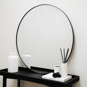 Theo - Black Round Metal Large Wall Mirror 100cm x 100cm