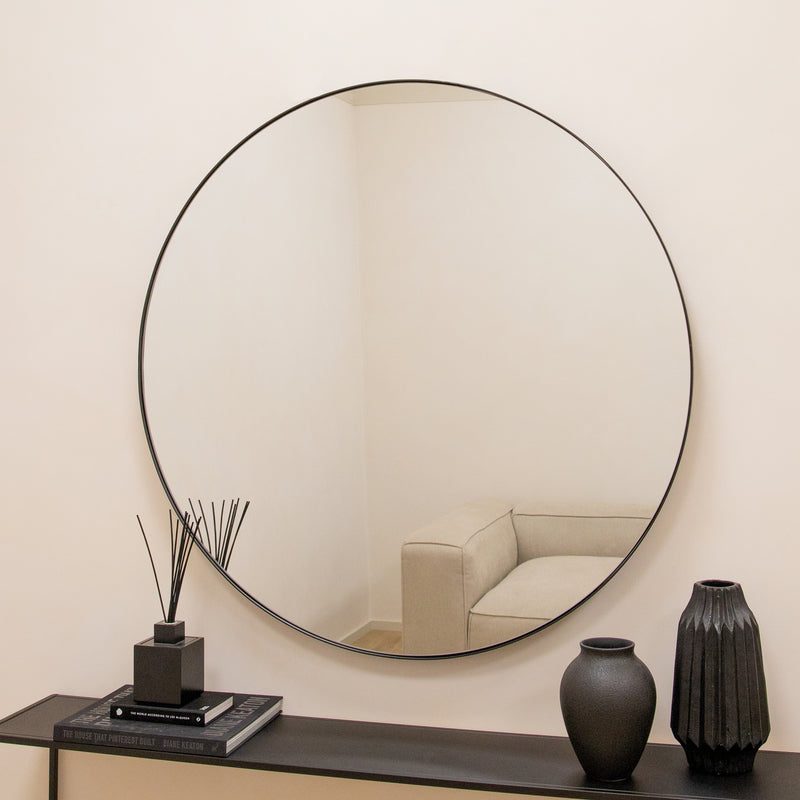 Black Round Metal Large Wall Mirror 100cm x 100cm - Theo