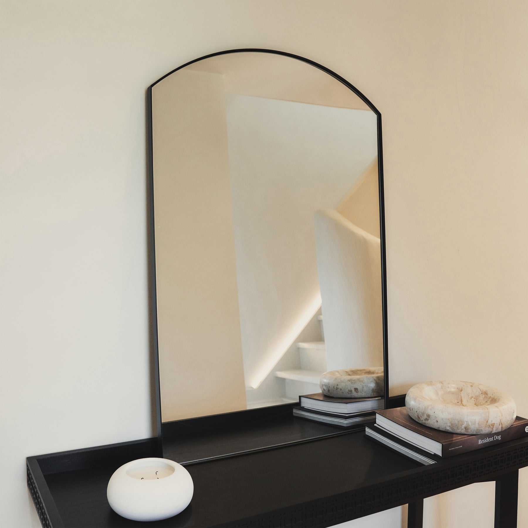 Theo - Black Arched Metal Wall Mirror 90cm x 60cm