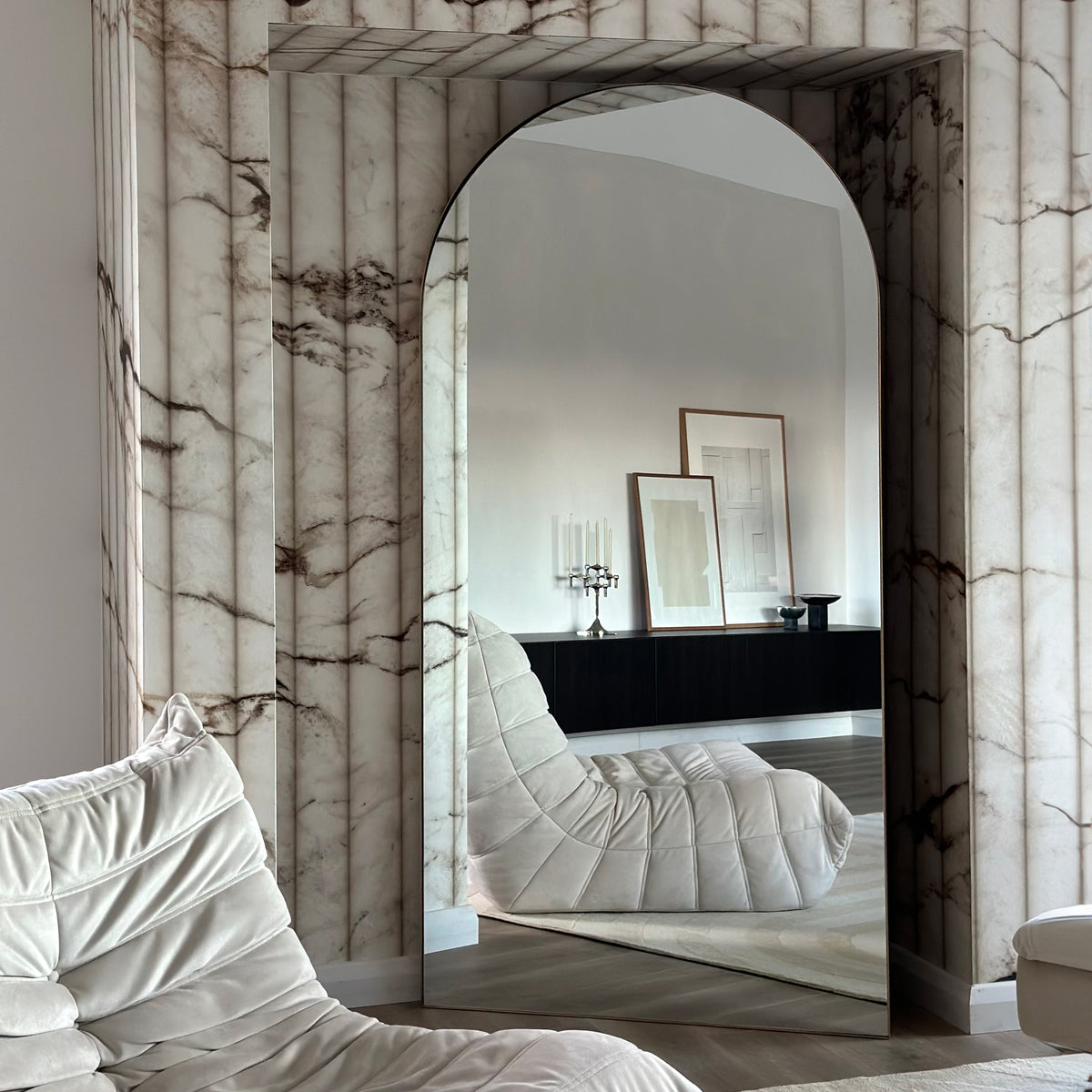 Theo - Full Length Extra Large Gold Arched Metal Mirror 200cm x 100cm