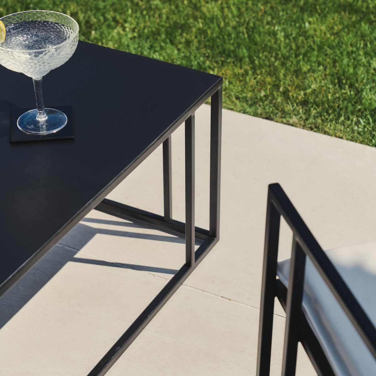 View of Rectangular Black Modern Garden Coffee Table corner