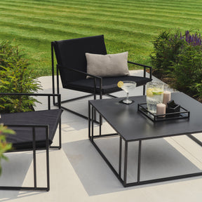 Rectangular Black Modern Garden Furniture Set with citrus drink