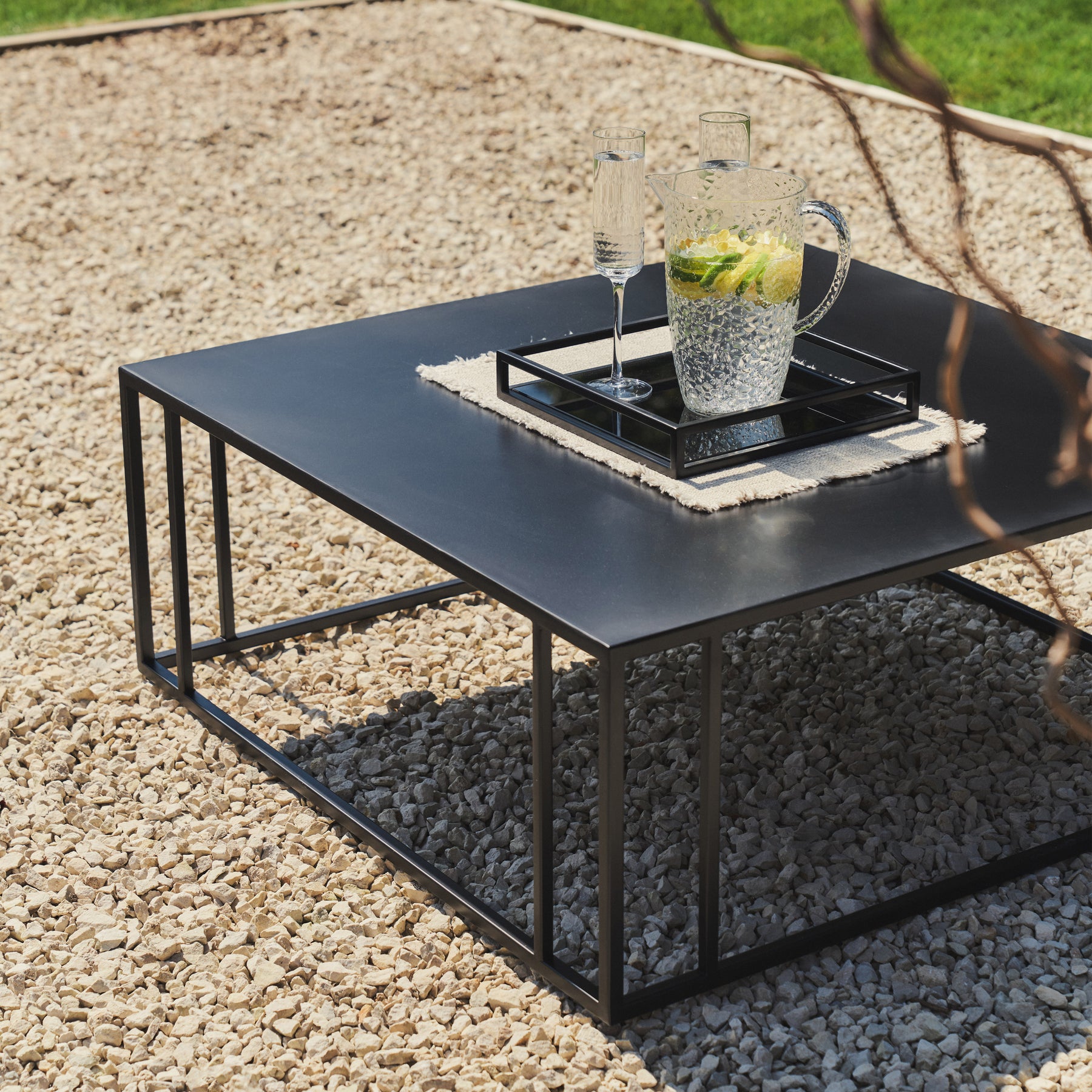 Rectangular Black Modern Garden Table in the sun