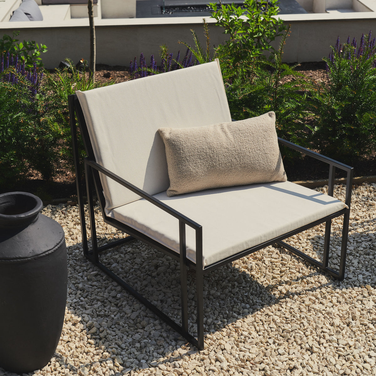 Rectangular Sand Modern Garden Chair beside vase
