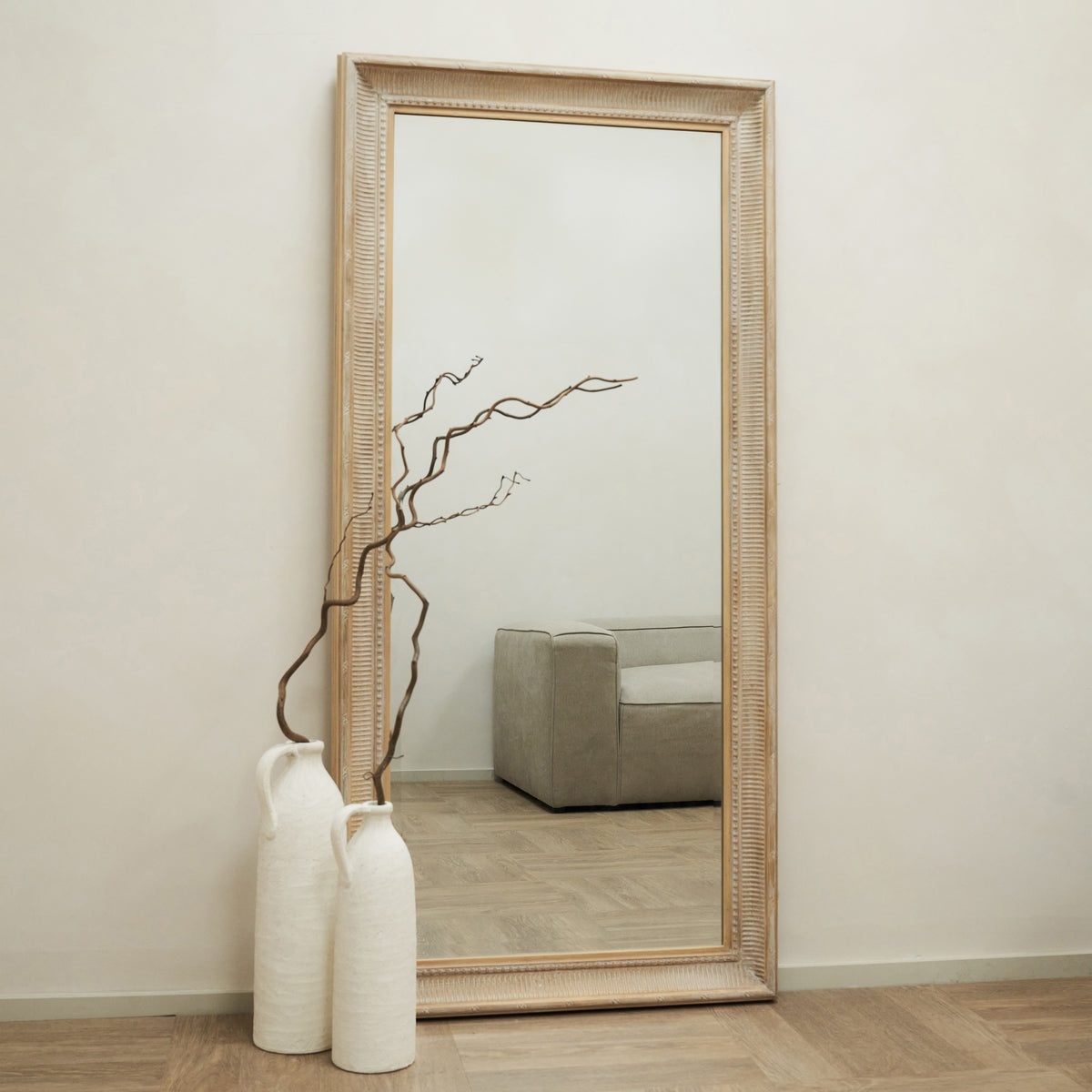 Antoine - Full Length Large White Washed Wood Rectangular Mirror 166cm x 79cm