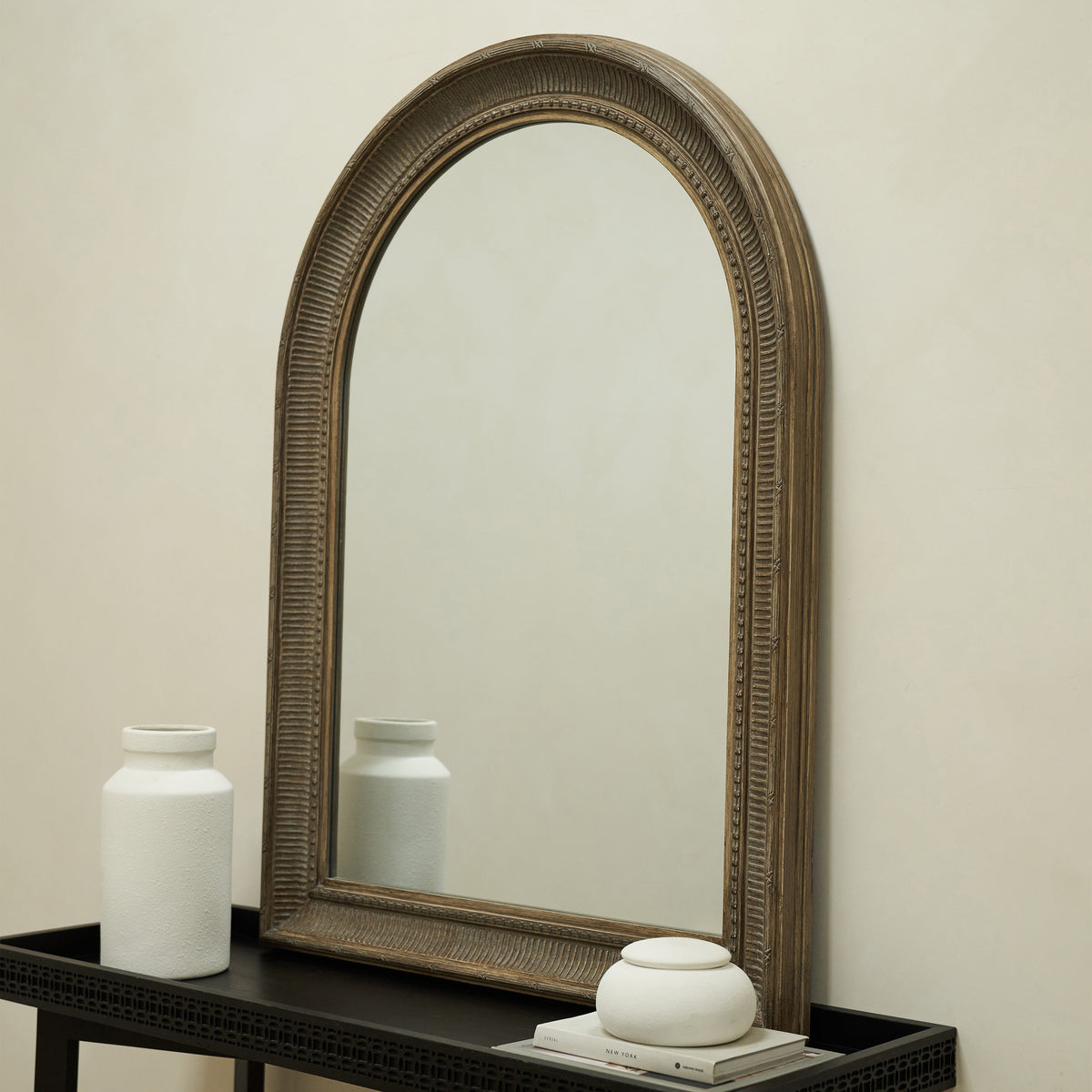 Antoine - Large Washed Wood Arched Mirror 110cm x 80cm