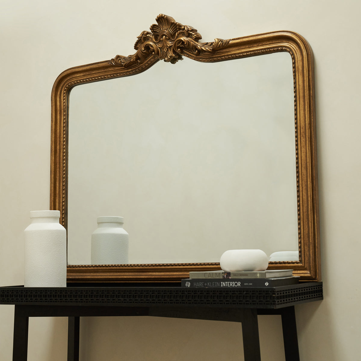 James - Large Gold Arched Overmantle Mirror 113cm x 100cm