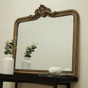 James - Large Washed Wood Arched Overmantle Mirror 113cm x 100cm