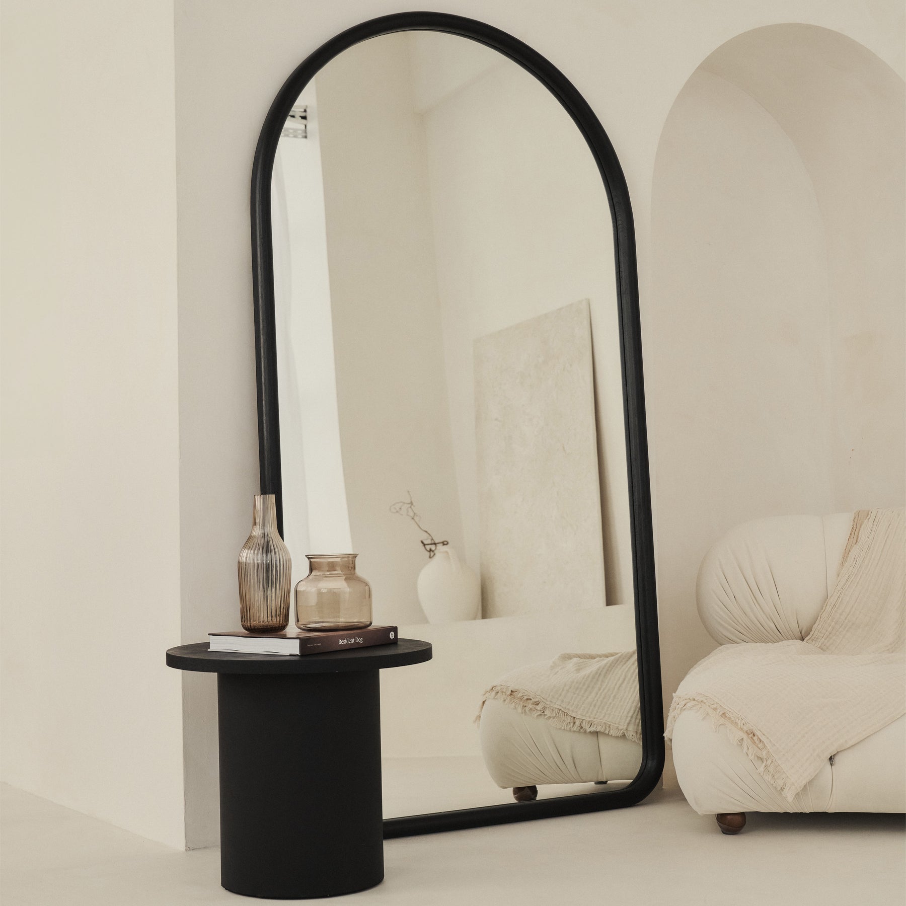 Amora - Extra Large Full Length Arched Charred Black Mirror 190cm x 100cm