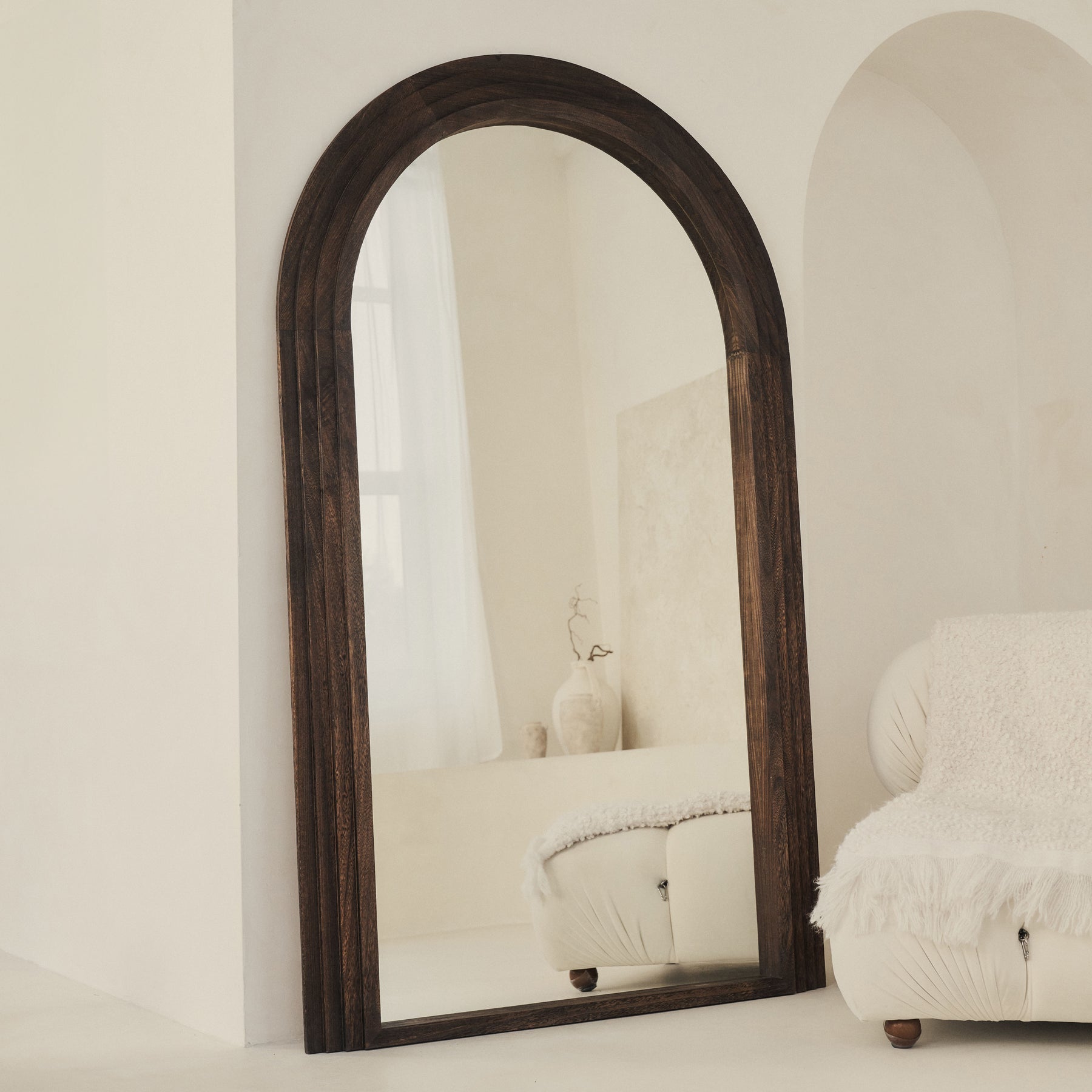 Luciana - Full Length Arched Charred Wood Mirror 180cm x 110cm