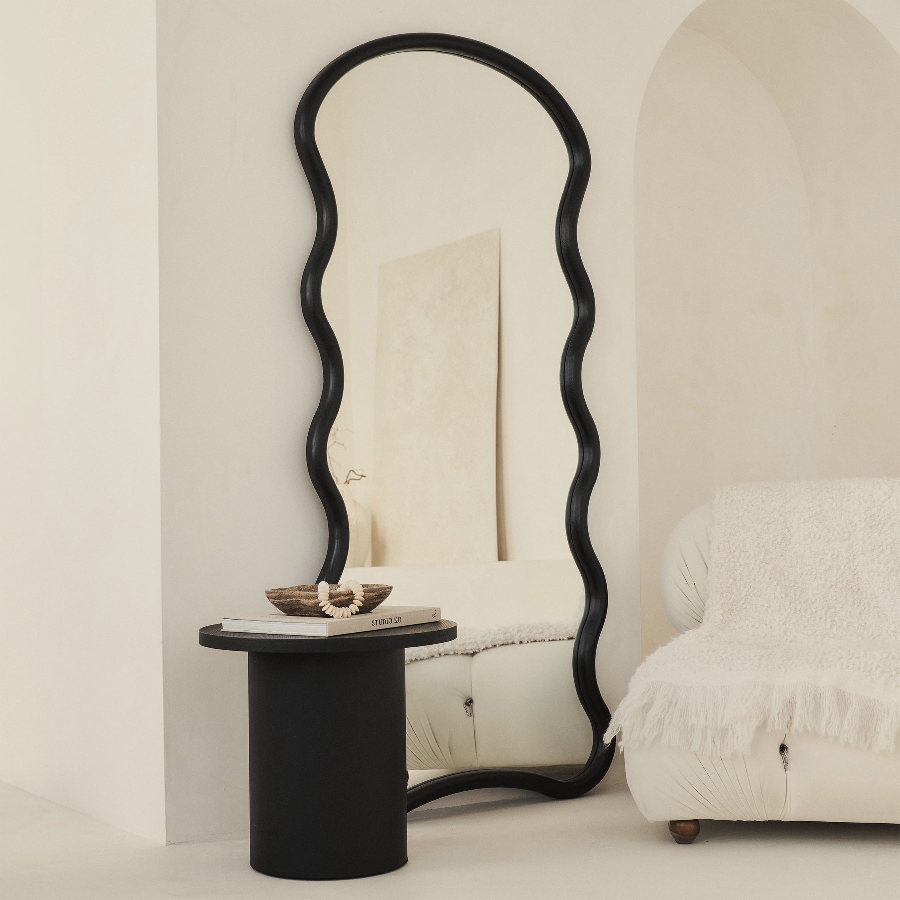 Isadora - Large Full Length Charred Black Wave Mirror 176cm x 80cm