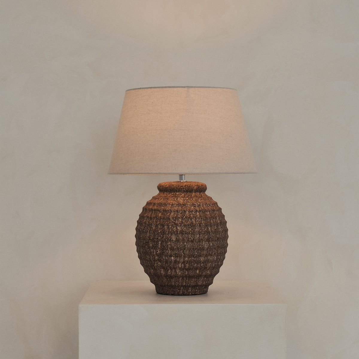 Linosa - Brown Textured Ceramic Drum Shade Table Lamp