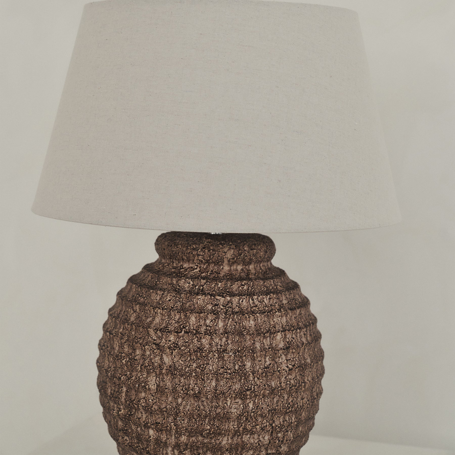 Linosa - Brown Textured Ceramic Drum Shade Table Lamp