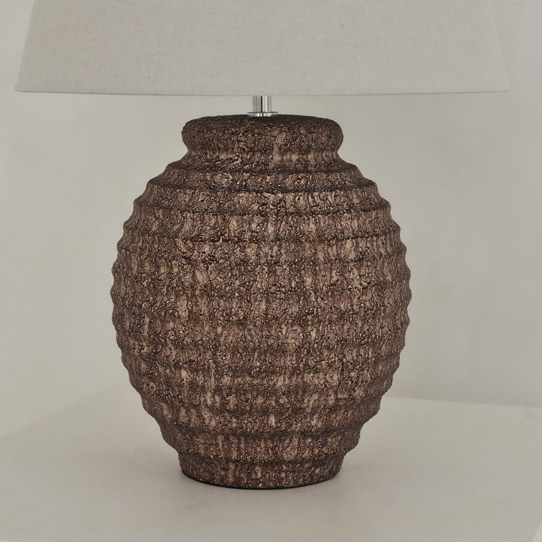 Linosa - Brown Textured Ceramic Drum Shade Table Lamp