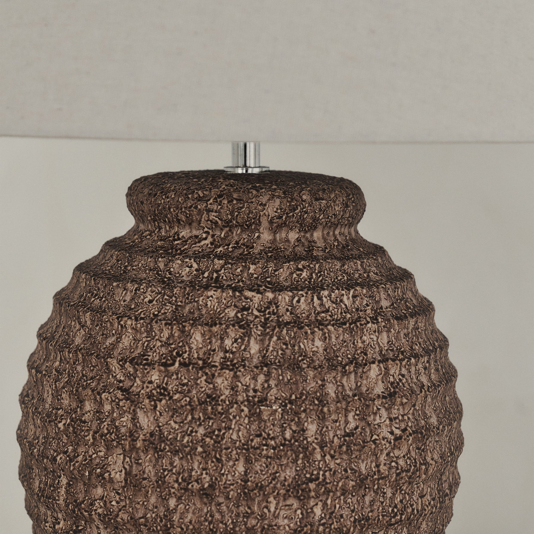 Linosa - Brown Textured Ceramic Drum Shade Table Lamp