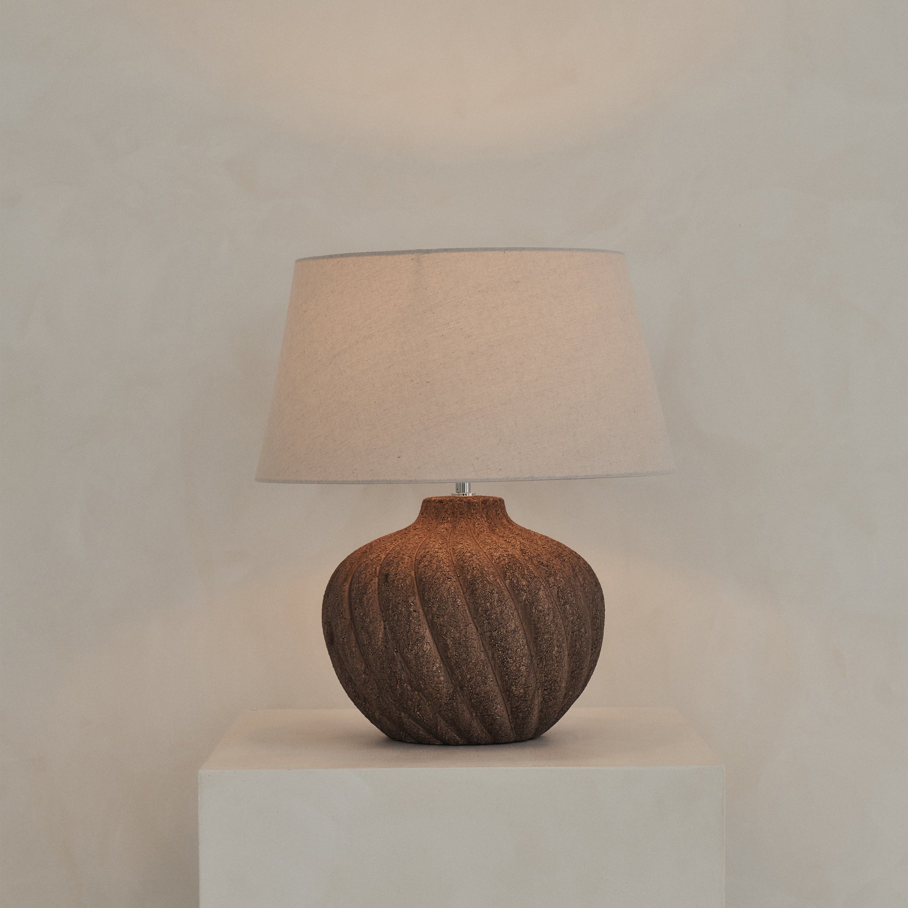 Caprera - Brown Textured Ceramic Drum Shade Table Lamp