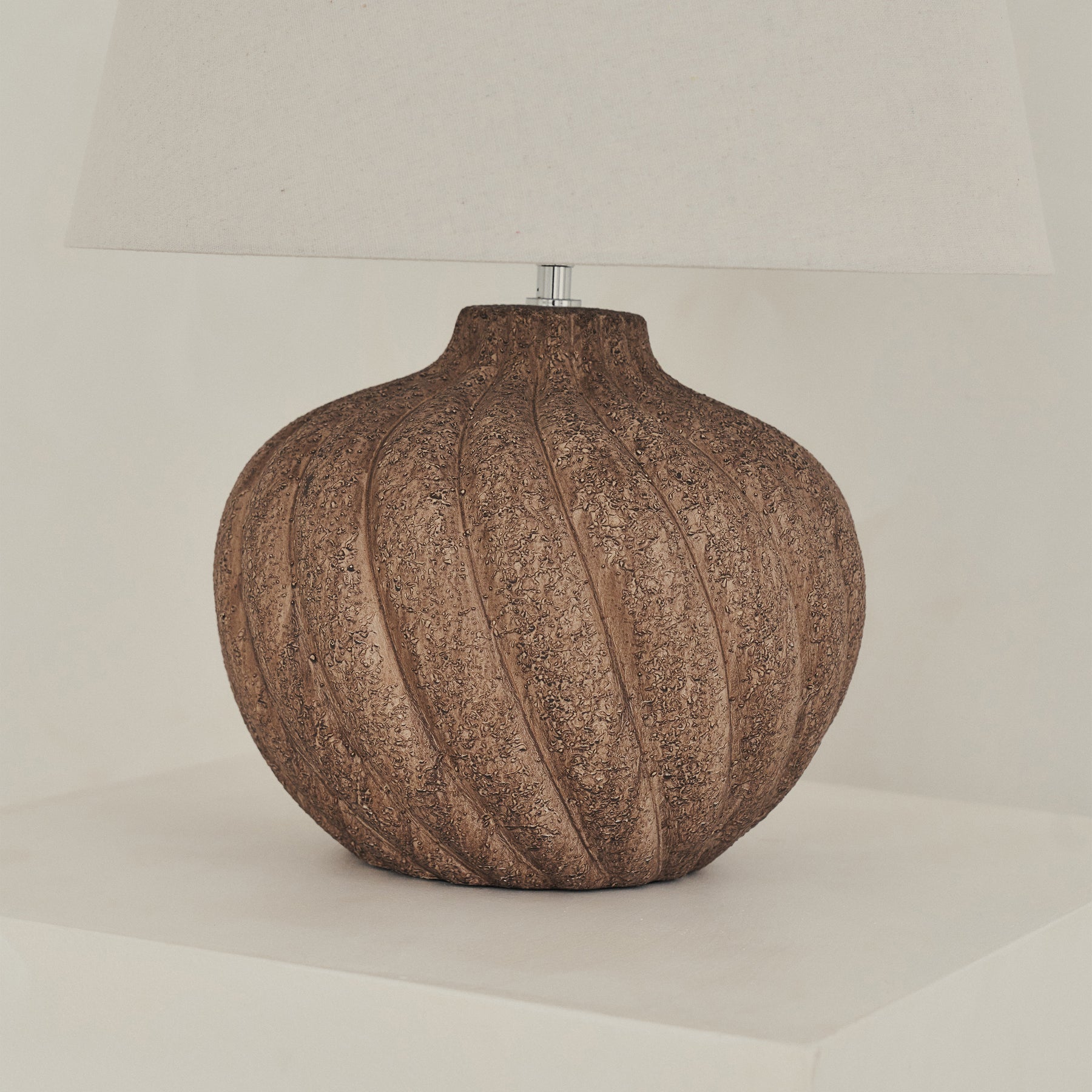 Caprera - Brown Textured Ceramic Drum Shade Table Lamp