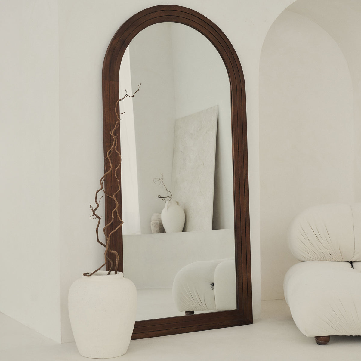 Luciano - Large Full Length Arched Dark Wood Mirror 180cm x 90cm