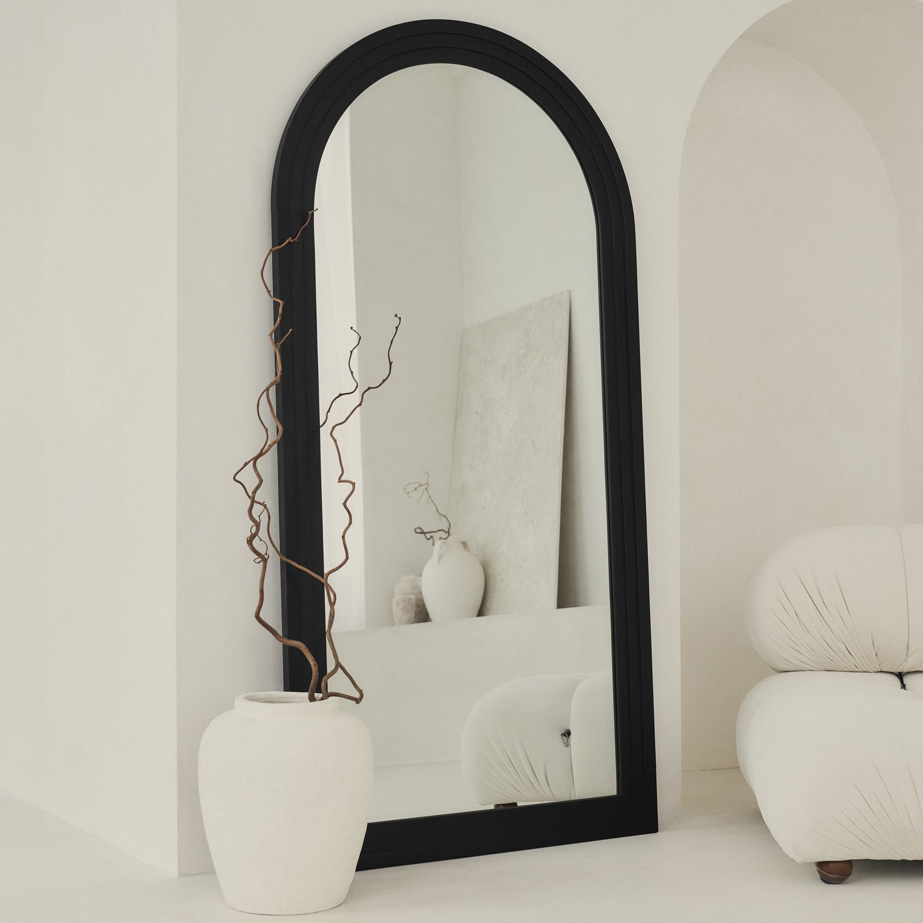 Luciano - Large Full Length Arched Black Mirror 180cm x 90cm