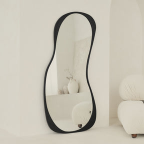  Large Full Length Black Metal Irregular Mirror leaning against wall