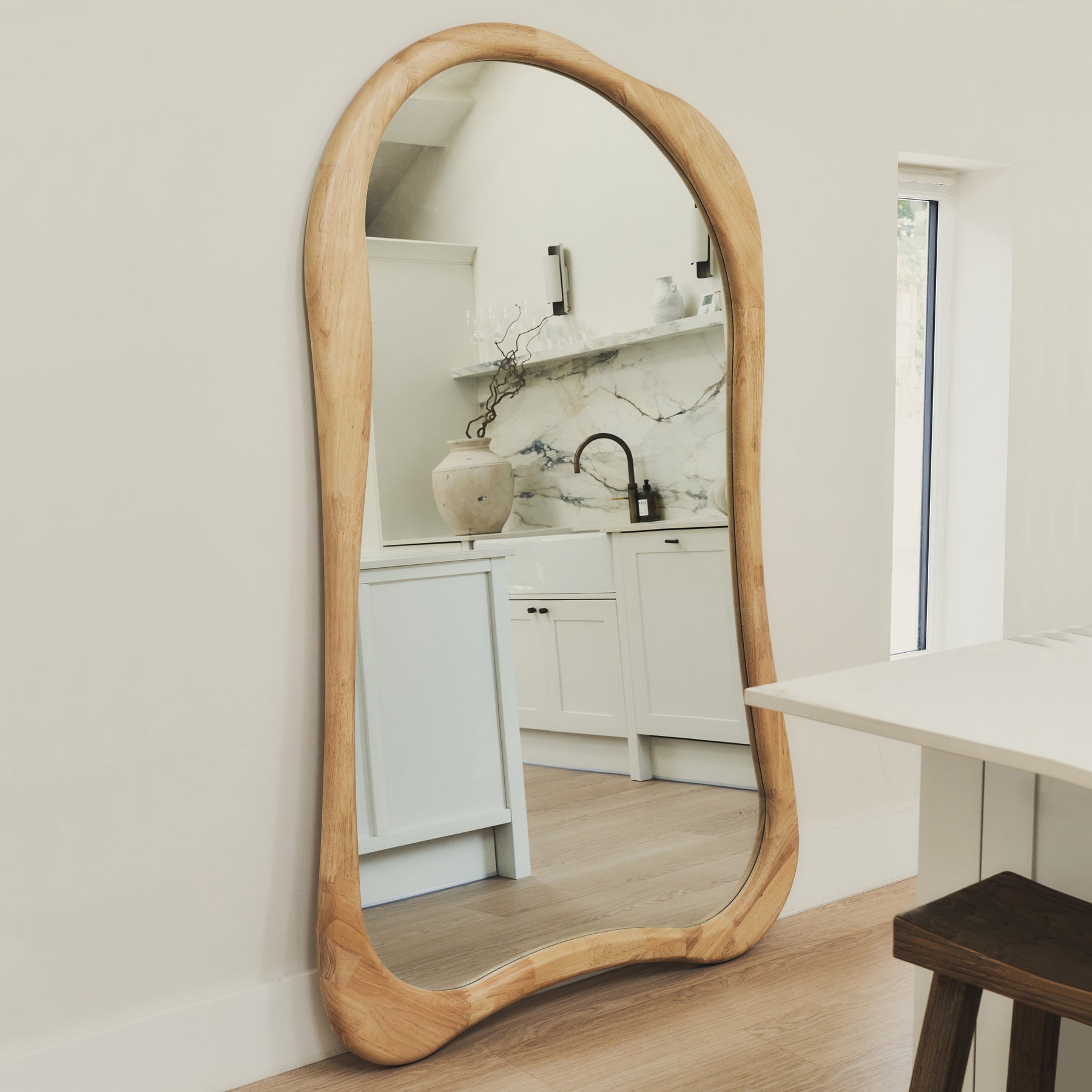 Arcurva - Extra Large Full Length Light Wood Irregular Mirror 190cm x 120cm