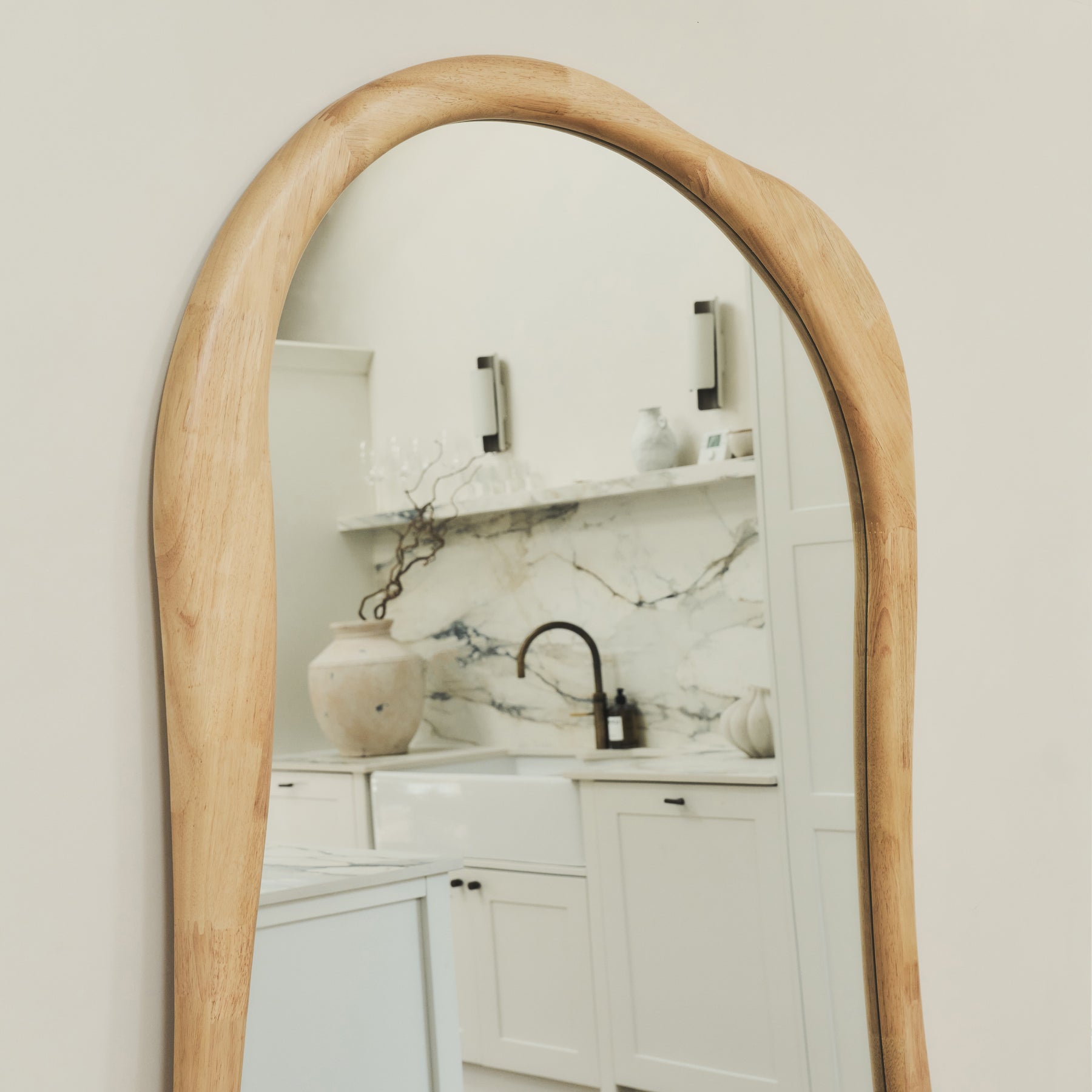 Arcurva - Extra Large Full Length Light Wood Irregular Mirror 190cm x 120cm