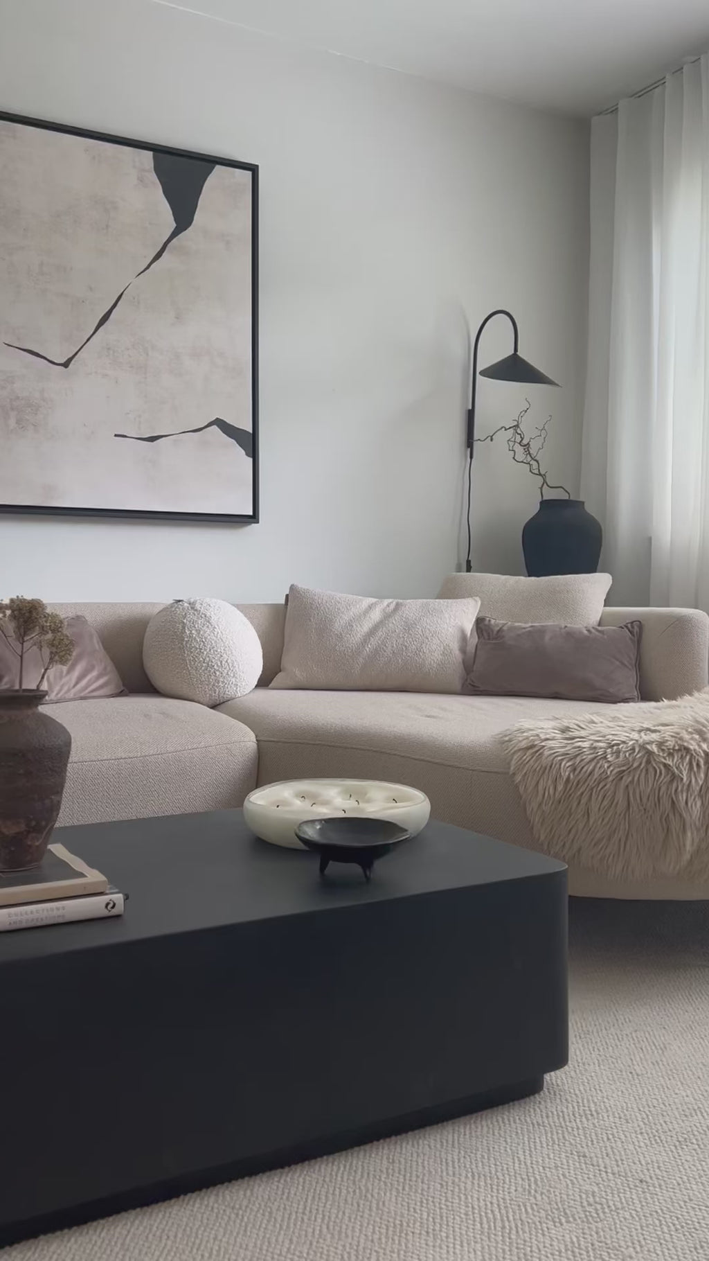 Video of our Minimal Onyx Rectangular Coffee Table Large being decorated with sophisticated & minimalistic decor