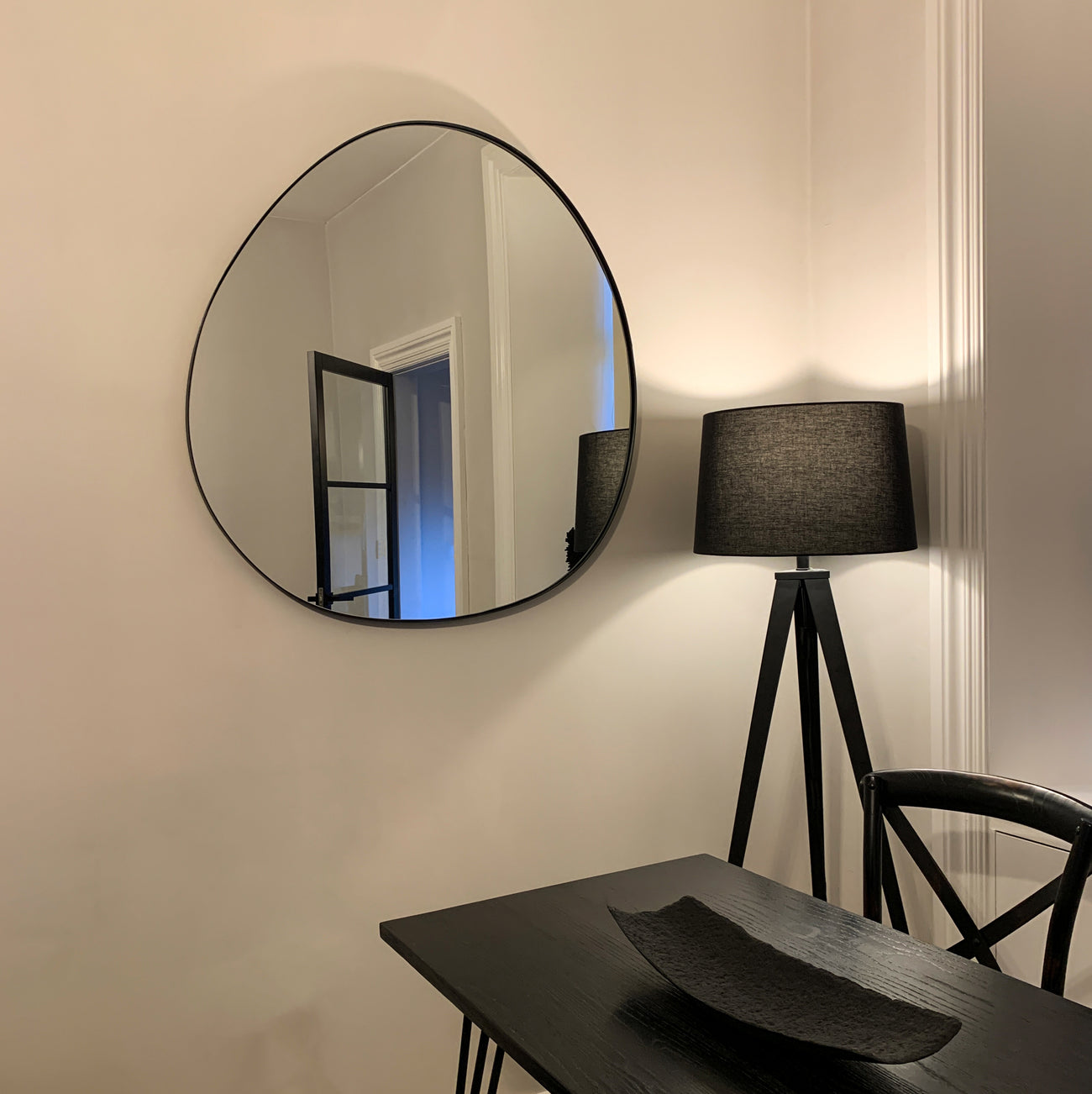 Black Metal Pond Shaped Irregular Wall Mirror 94cm x 94cm - Ava