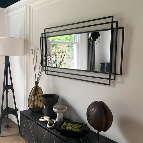 Large Black Rectangular Metal Mirror 140cm x 70cm - Amalfi