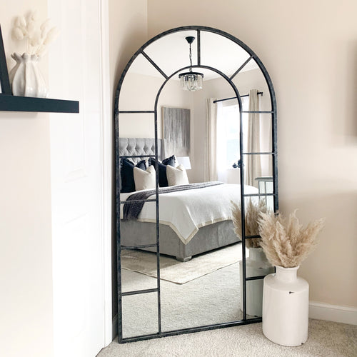 Crushed Black Arched Full Length Metal Mirror 179cm x 100cm - Chicago