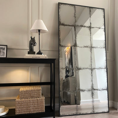 Black Antique Glass Metal Wall Mirror 170cm x 80cm - Odessa