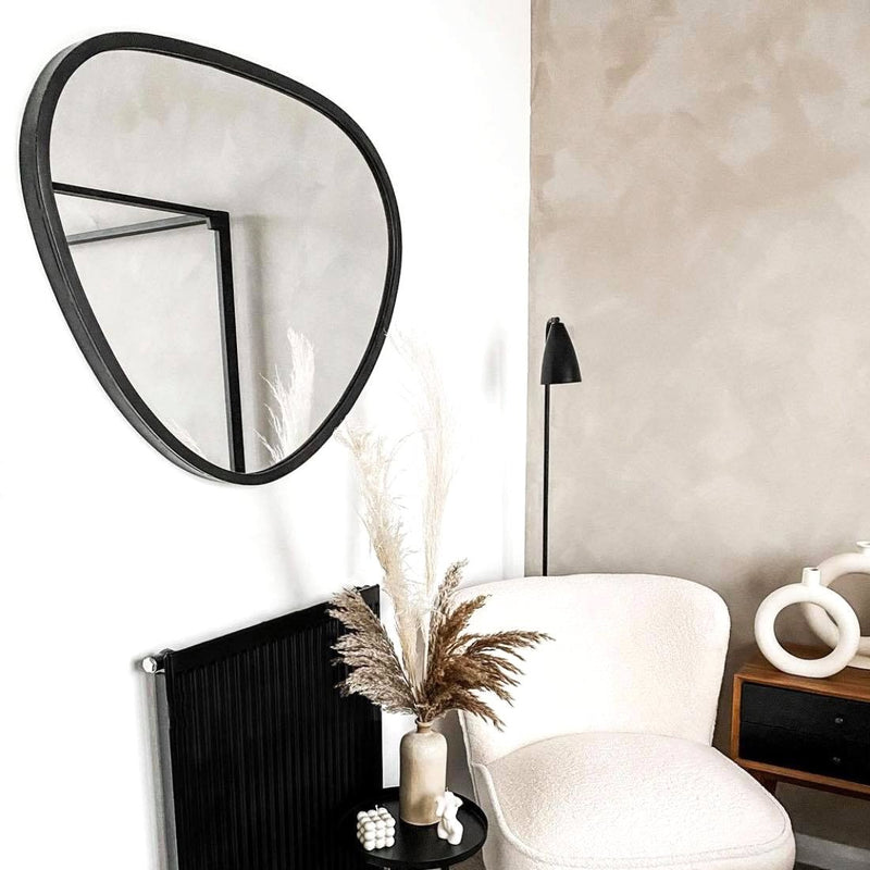 Black Metal Stone Shaped Industrial Wall Mirror 44